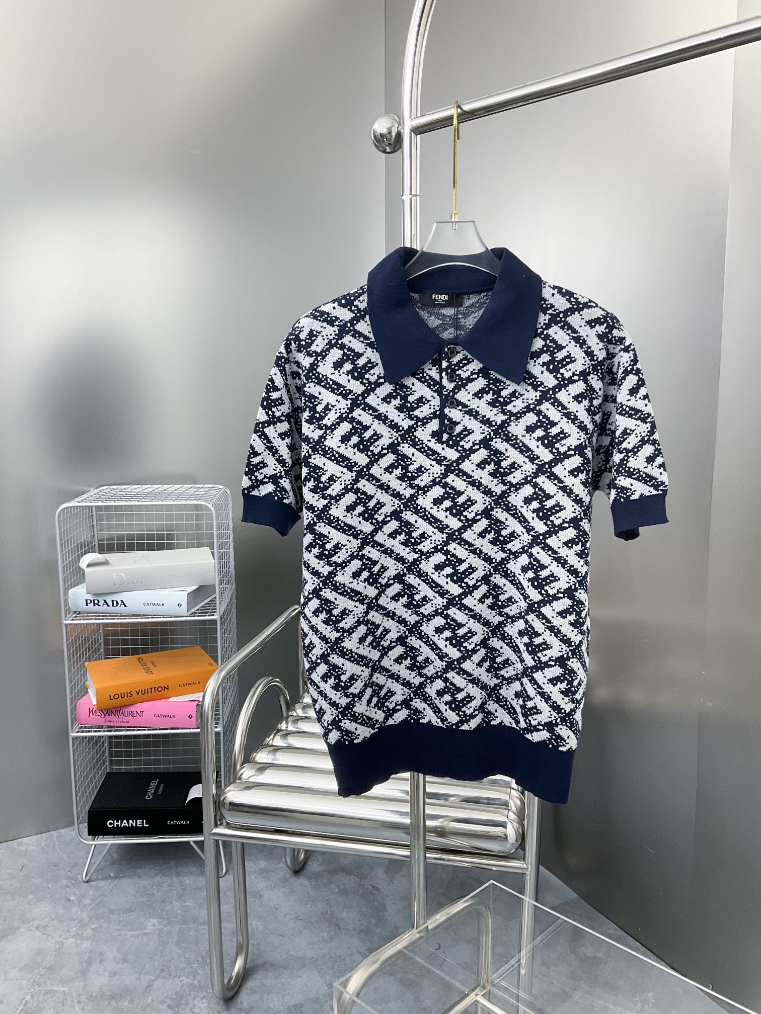 Alta calidad FEN 24 primavera/verano desfile, polo de punto de tencel con jacquard de lana fresca, efecto chi…
