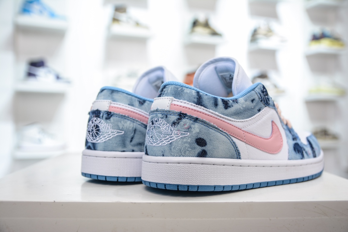 Air Jordan 1 Low ”Washed Denim” AJ1 Joe 1 denim pink hook sneakers DM8947-100