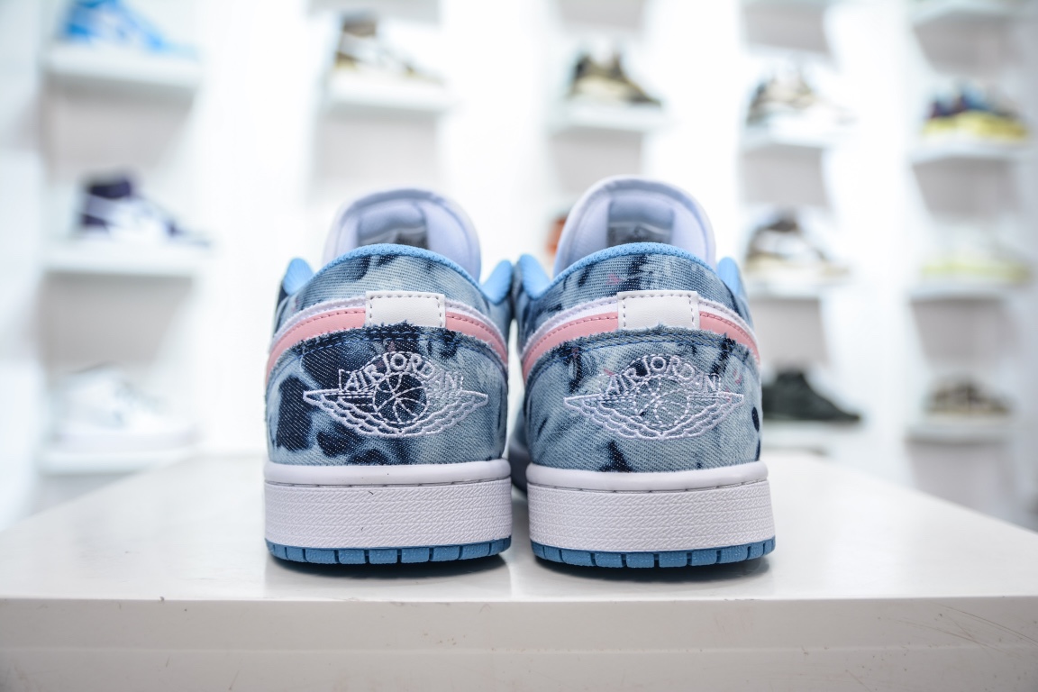 Air Jordan 1 Low ”Washed Denim” AJ1 Joe 1 denim pink hook sneakers DM8947-100