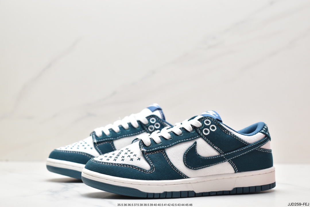 ”New ”Sashiko embroidery”, Nike SB Dunk Retro Low” ”Industrial Blue Sashiko”” Dunk series low-top sneakers ”denim blue and white Sashiko embroidery” DV0834-101 ”