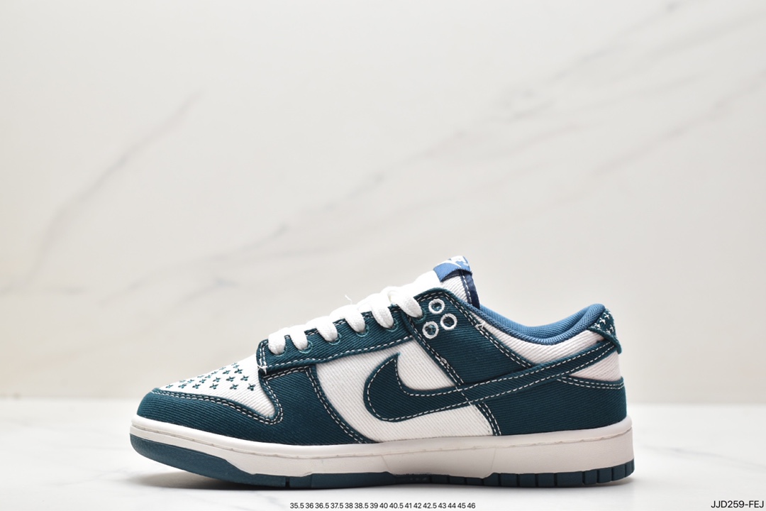 ”New ”Sashiko embroidery”, Nike SB Dunk Retro Low” ”Industrial Blue Sashiko”” Dunk series low-top sneakers ”denim blue and white Sashiko embroidery” DV0834-101 ”