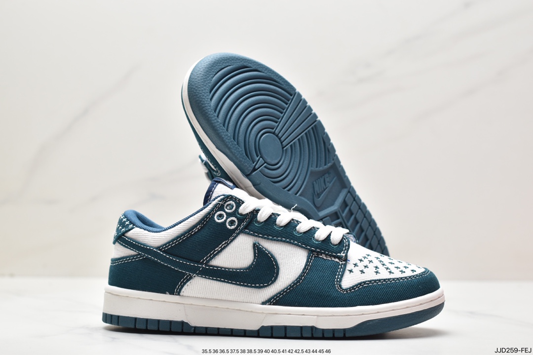 ”New ”Sashiko embroidery”, Nike SB Dunk Retro Low” ”Industrial Blue Sashiko”” Dunk series low-top sneakers ”denim blue and white Sashiko embroidery” DV0834-101 ”