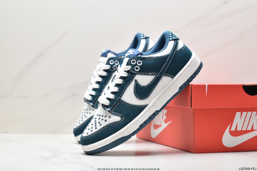 ”New ”Sashiko embroidery”, Nike SB Dunk Retro Low” ”Industrial Blue Sashiko”” Dunk series low-top sneakers ”denim blue and white Sashiko embroidery” DV0834-101 ”