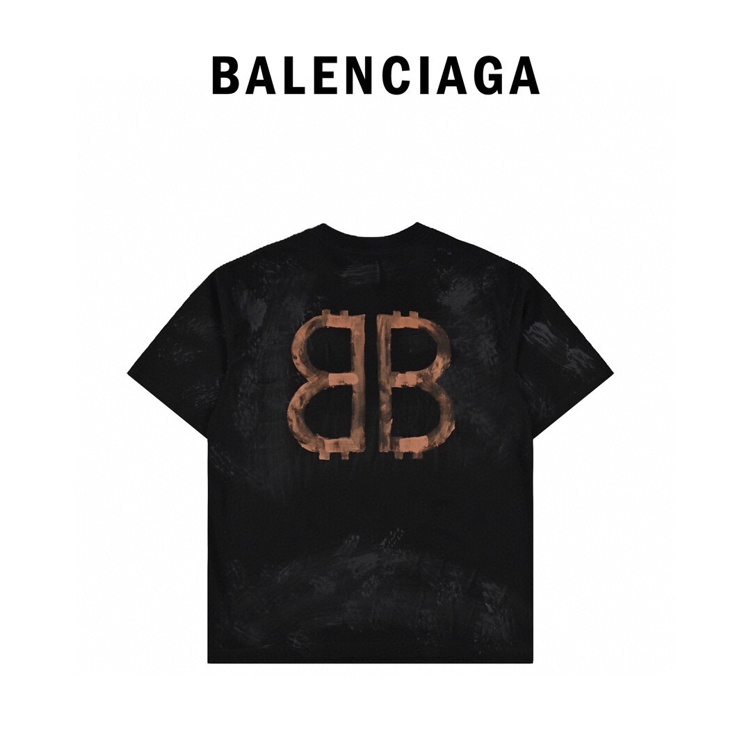 Balenciaga巴黎世家23ss 前后双B泥染短袖