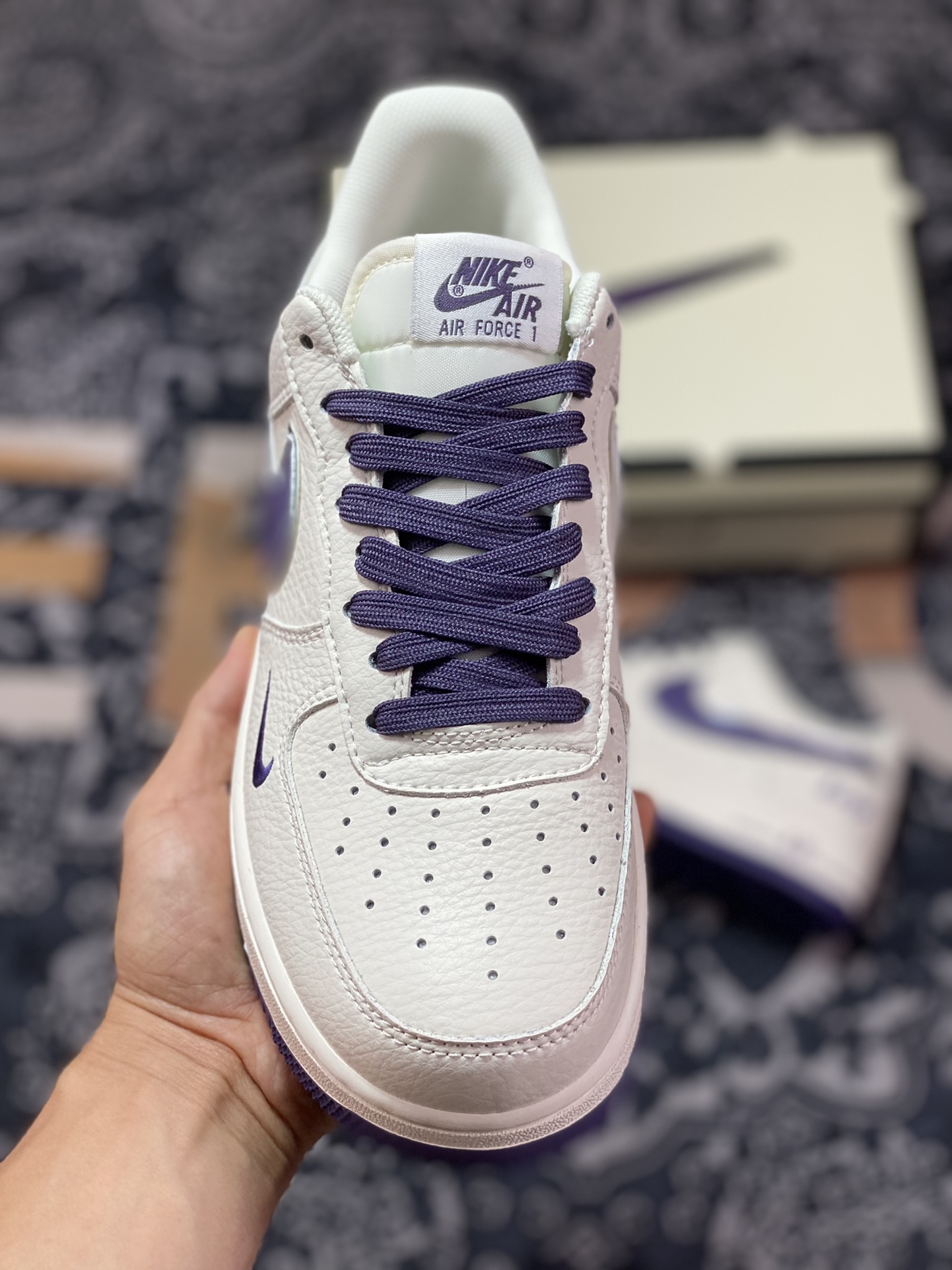 Nike Air Force 1'07 Low ”Beige/Purple/Silver” Air Force 1 sneakers ”leather beige dark purple silver hook” BM2023-103