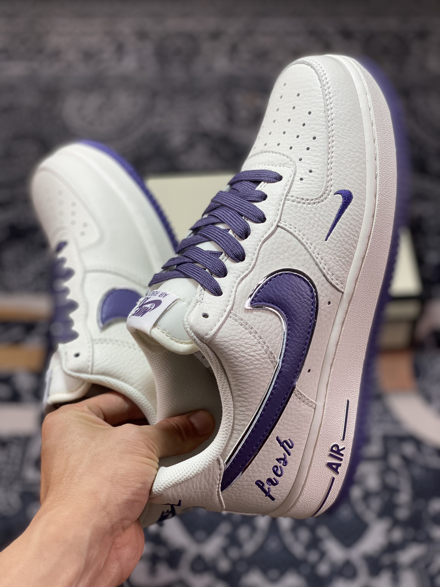 Nike Air Force 1'07 Low ”Beige/Purple/Silver” Air Force 1 sneakers ”leather beige dark purple silver hook” BM2023-103