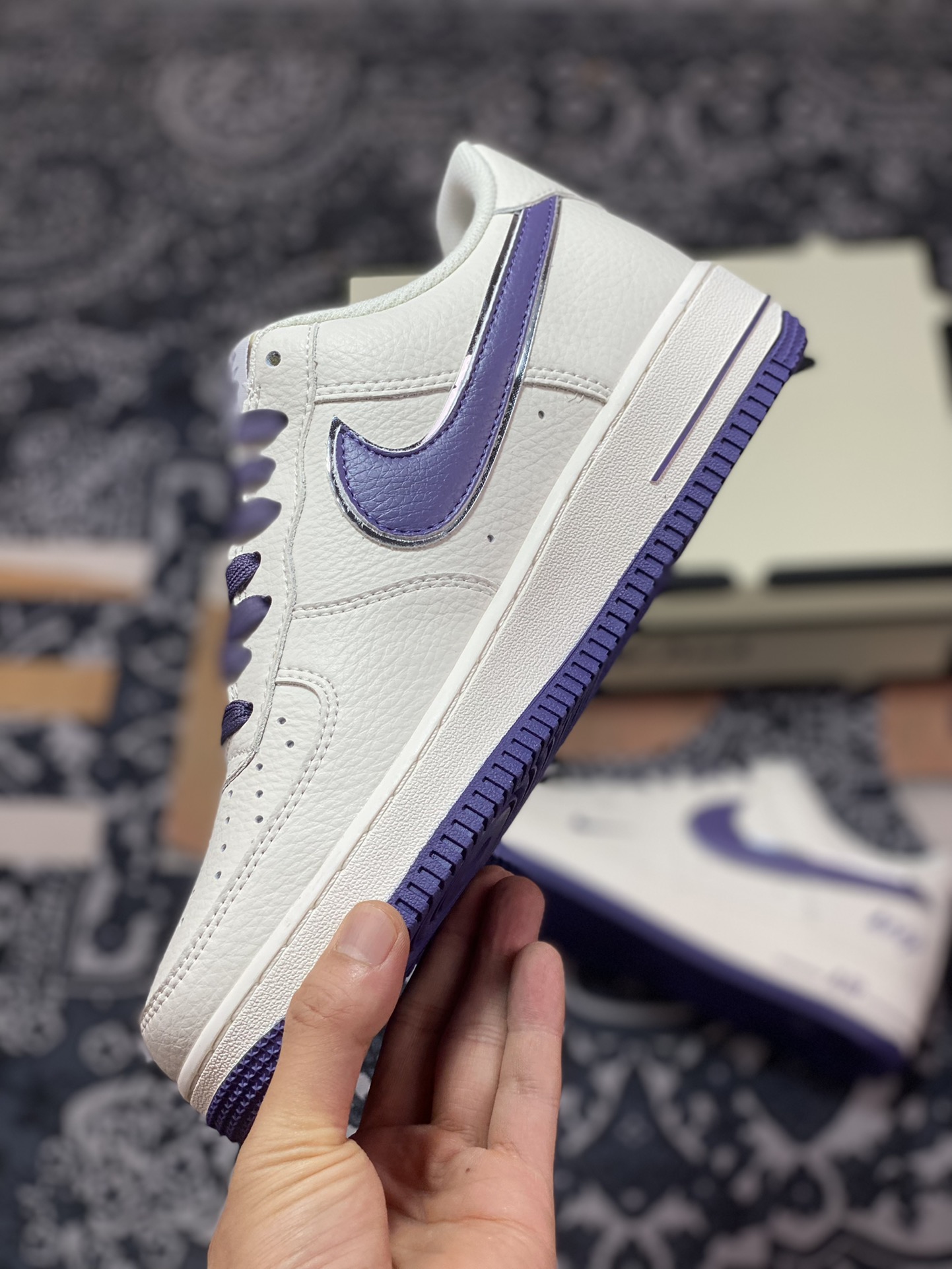 Nike Air Force 1'07 Low ”Beige/Purple/Silver” Air Force 1 sneakers ”leather beige dark purple silver hook” BM2023-103