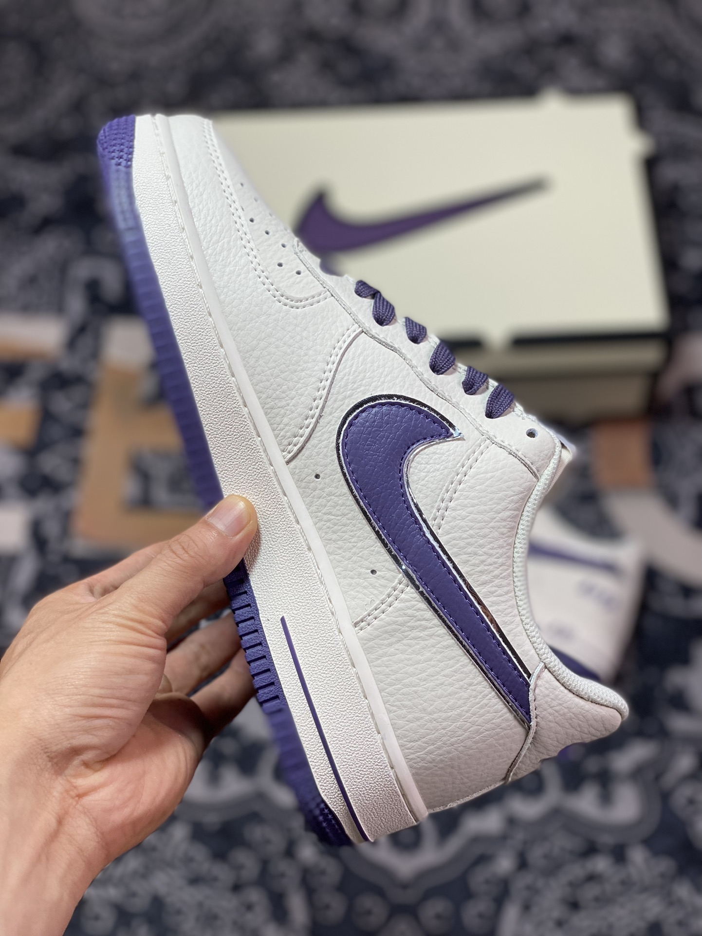 Nike Air Force 1'07 Low ”Beige/Purple/Silver” Air Force 1 sneakers ”leather beige dark purple silver hook” BM2023-103