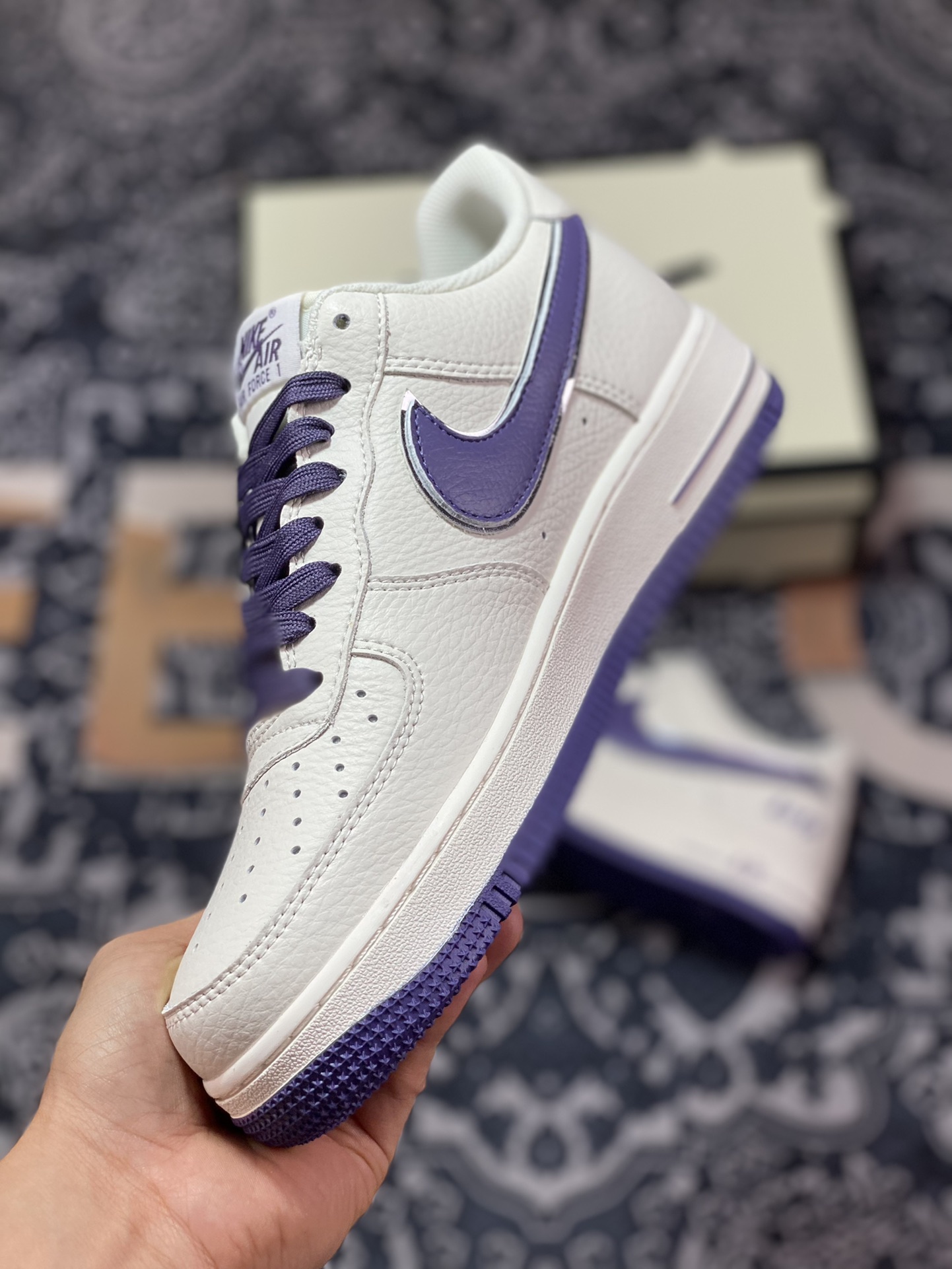 Nike Air Force 1'07 Low ”Beige/Purple/Silver” Air Force 1 sneakers ”leather beige dark purple silver hook” BM2023-103