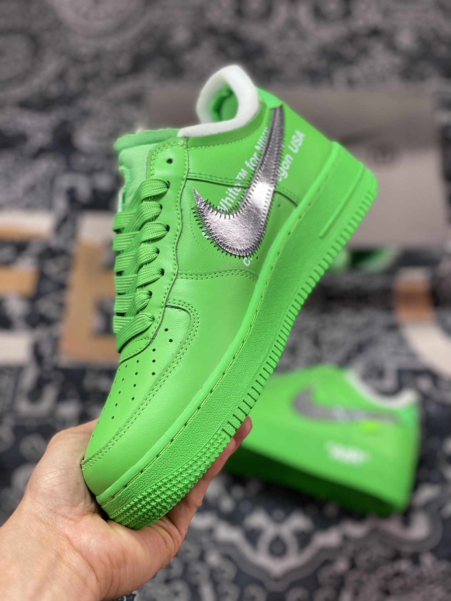 Off-White x Nike Air Force 1'07 Low ”Light Green Spark” Air Force One sneakers ”OW light green silver hook” DX1419-300