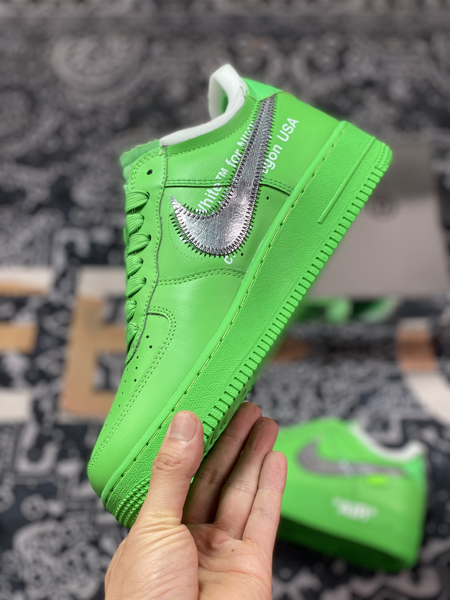 Off-White x Nike Air Force 1'07 Low ”Light Green Spark” Air Force One sneakers ”OW light green silver hook” DX1419-300