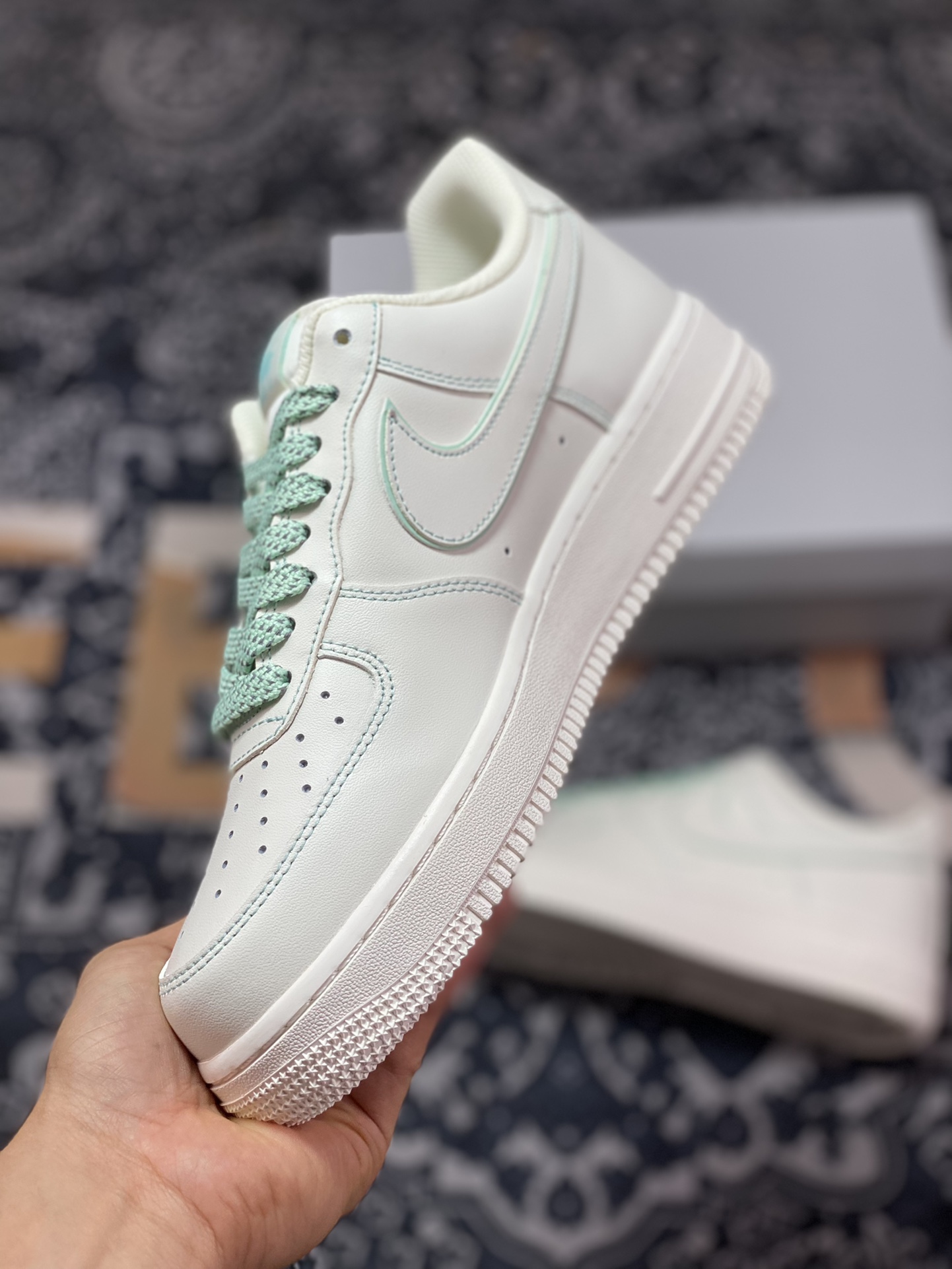 Nike Air Force 1'07 Low ”Milk White/Mint” Air Force 1 sneakers ”leather off-white mint green stitching” 315122-707