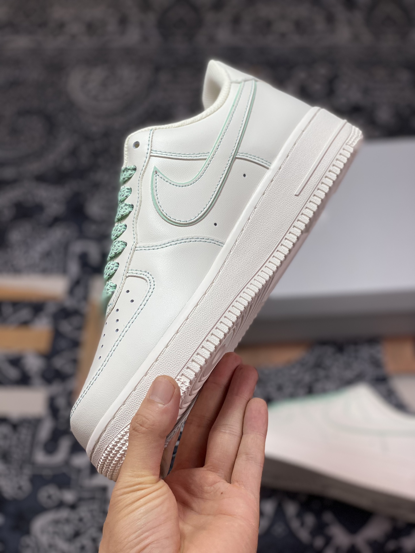 Nike Air Force 1'07 Low ”Milk White/Mint” Air Force 1 sneakers ”leather off-white mint green stitching” 315122-707