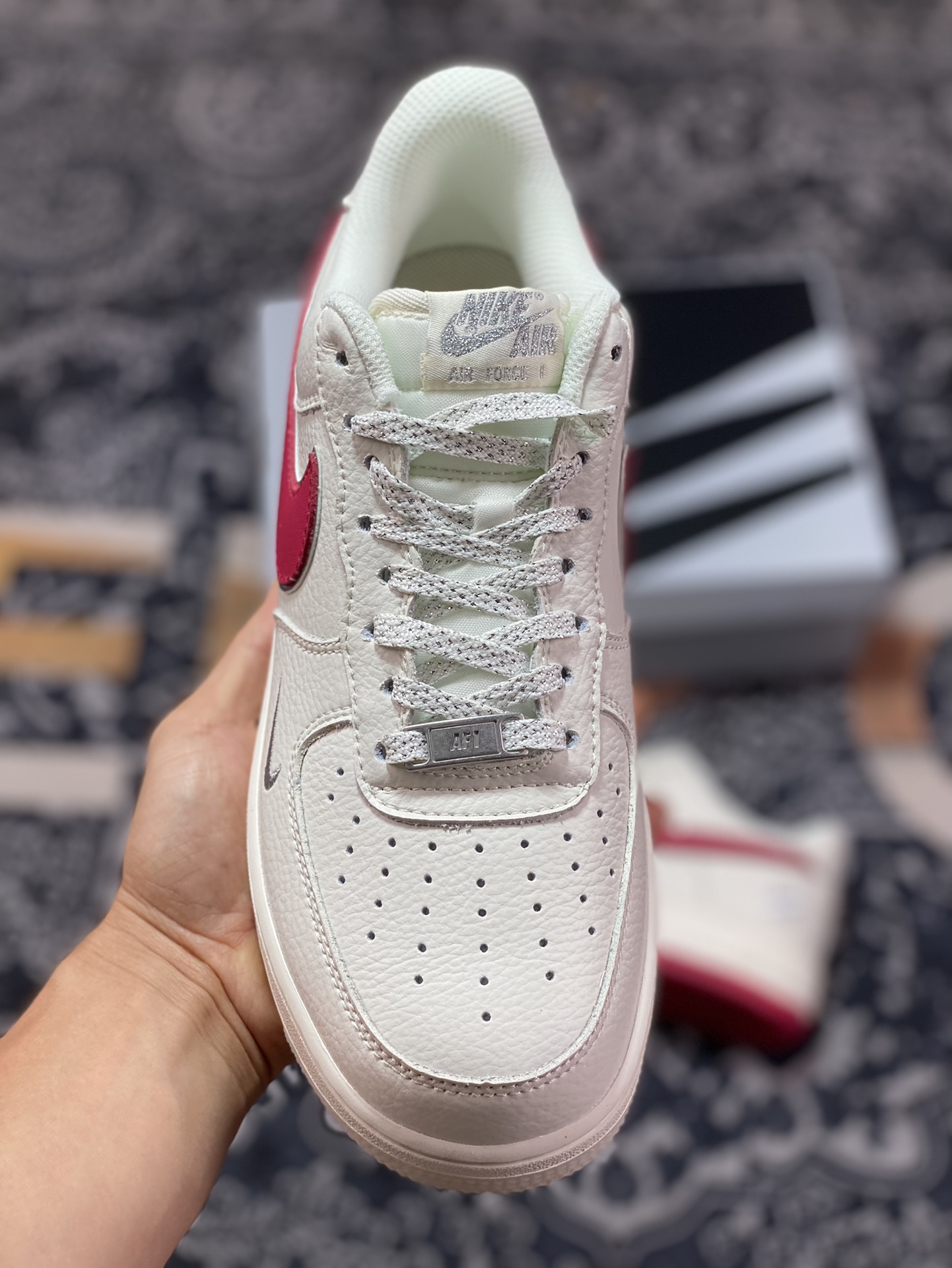 240 UNDEFEATED x Nike Air Force 1′07 Low”Beige/Red/Sliver 3M”空军一号经板鞋“米白红银车线五杠印花”BS9055-732