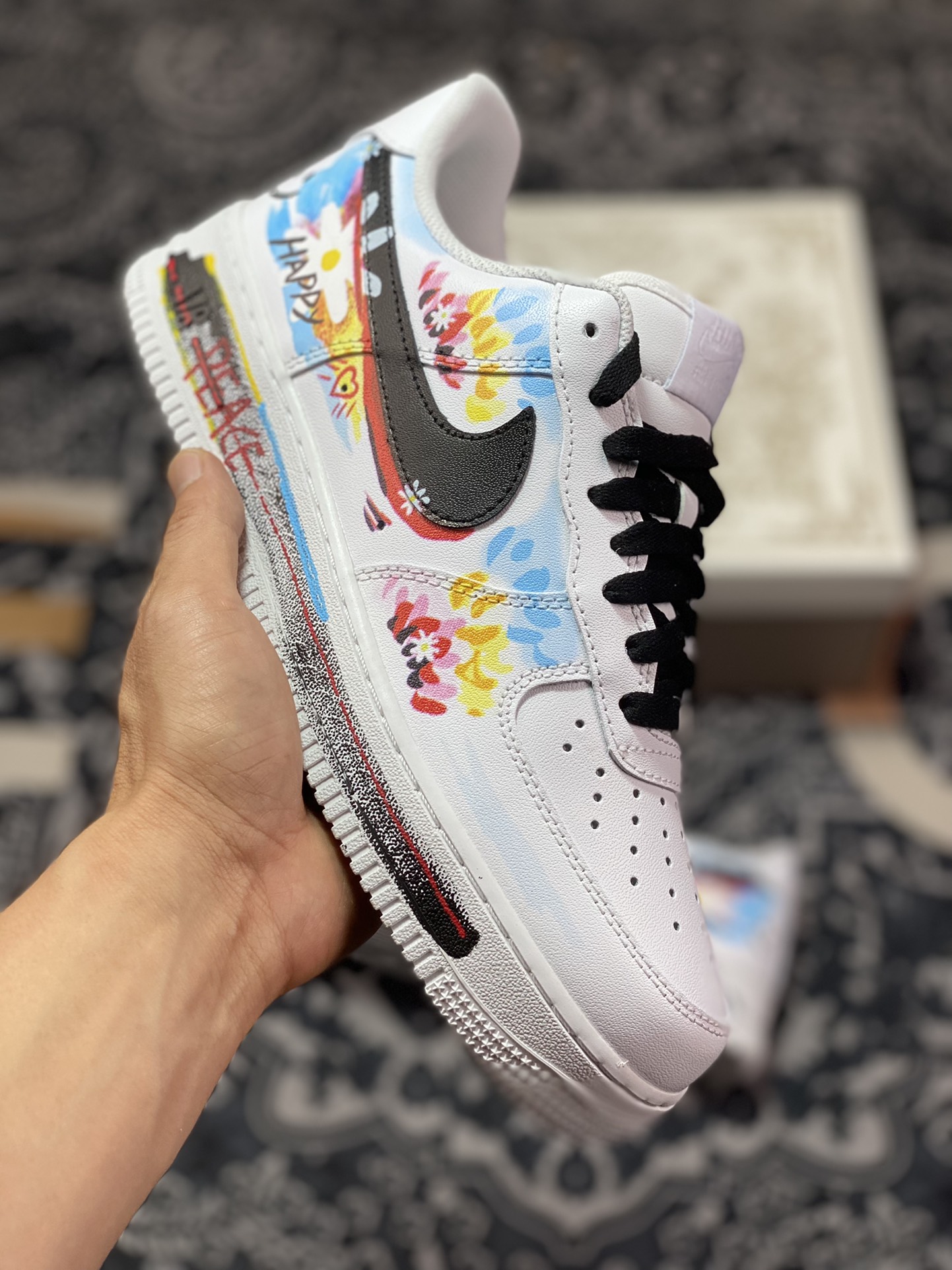 260 Nike Air Force 1 '07 Low”White/Black”空军一号板鞋“白黑彩色小花涂鸦小权志龙”315122-111