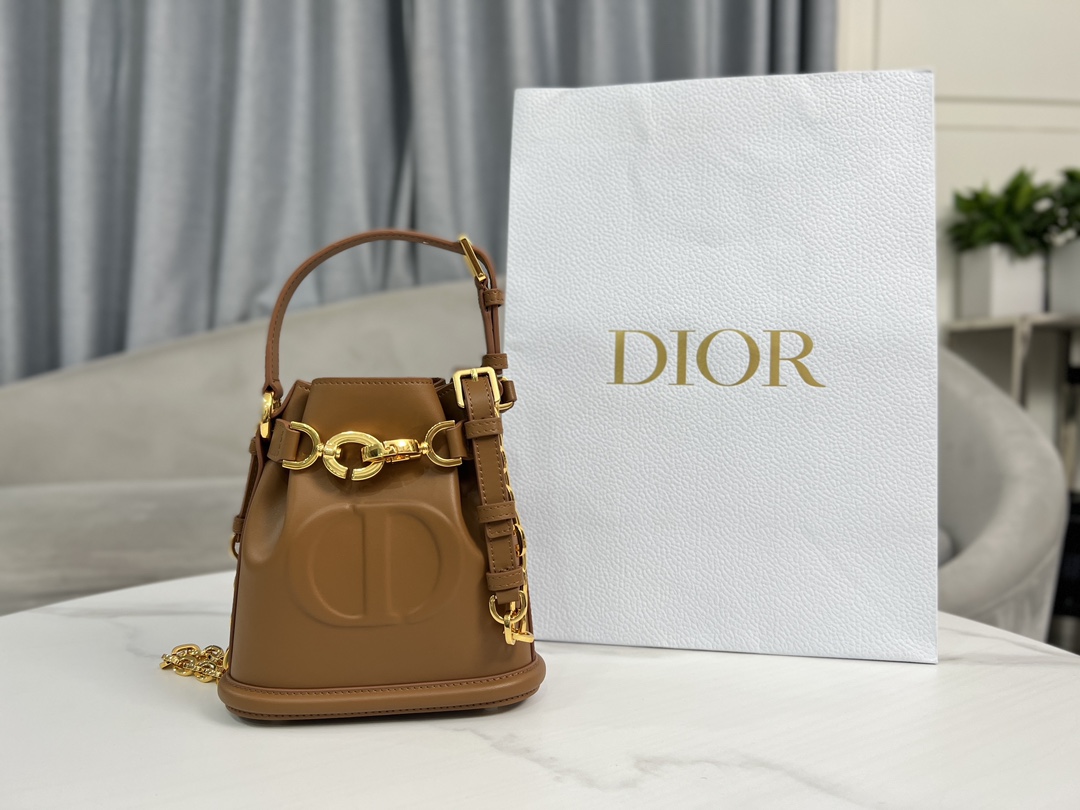 Dior Handbags Bucket Bags Brown Cowhide Fall Collection Chains