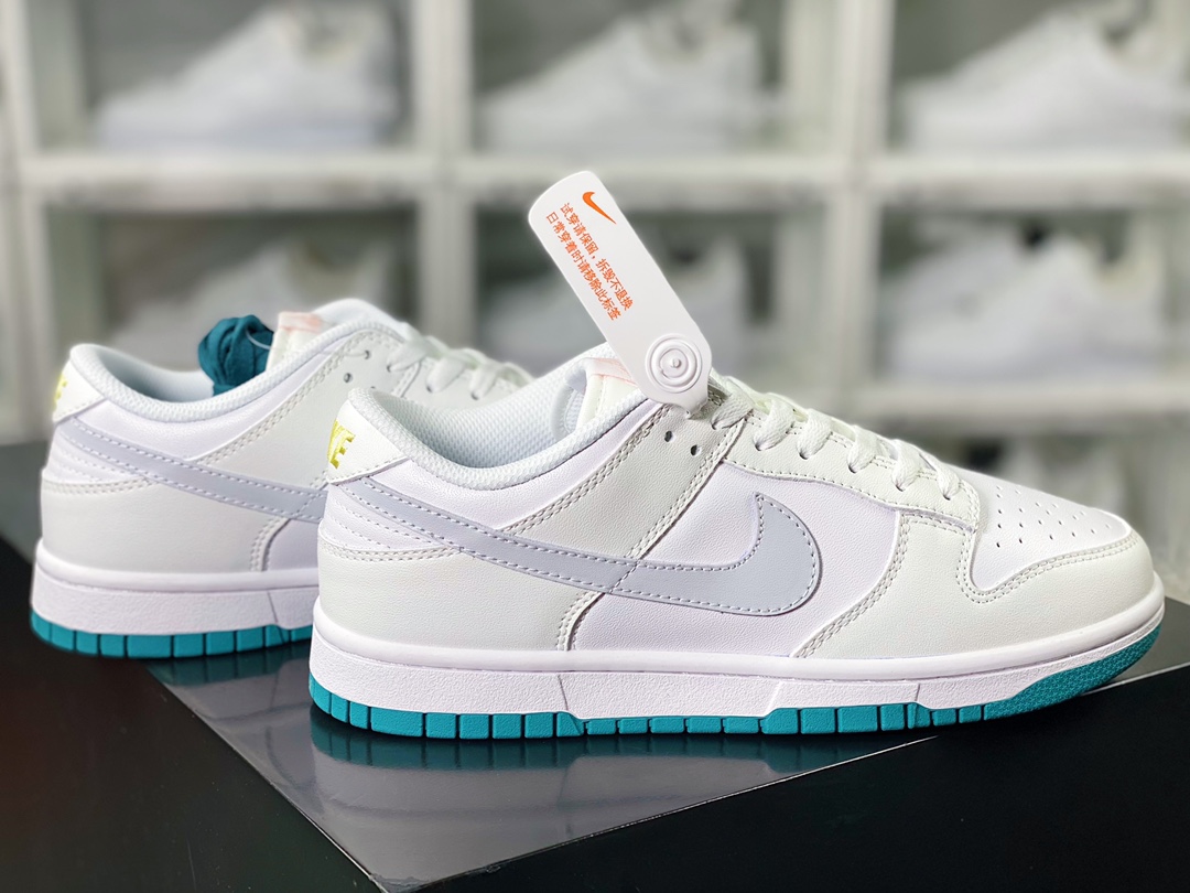 SB Dunk Low GS ”White Teal Green” dunk series low-top sneakers ”leather light gray blue” FD9911-101