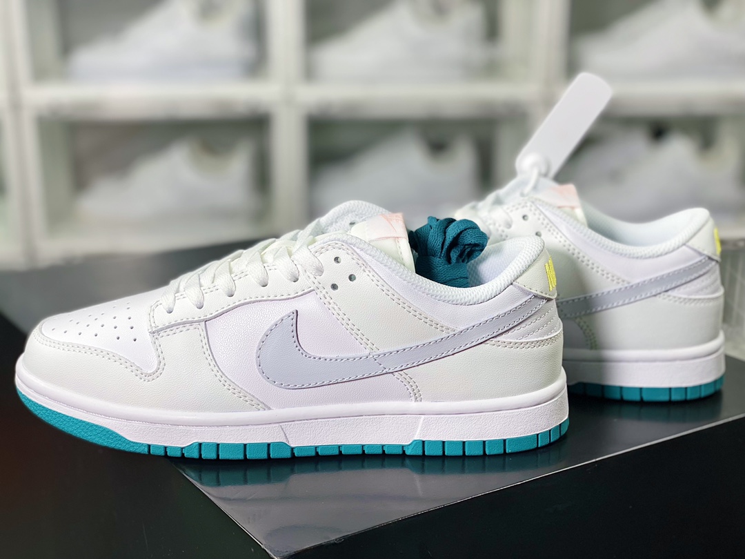 SB Dunk Low GS ”White Teal Green” dunk series low-top sneakers ”leather light gray blue” FD9911-101