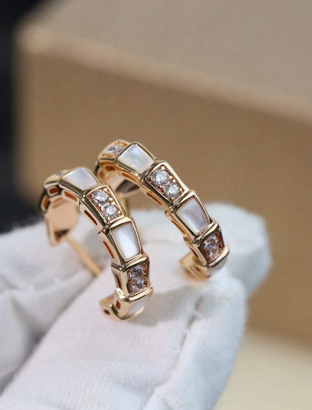 Bvlgari Earrings Rose Gold Serpenti Mother of Pearl Simulated Diamond