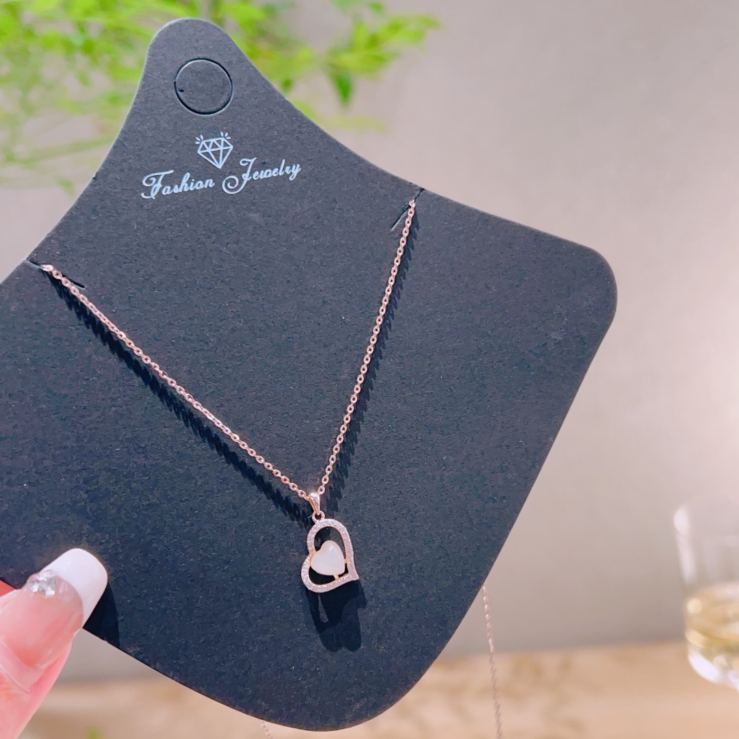 High Polish Silver Hetian Jade Necklace Korean Style Father's Day Gold