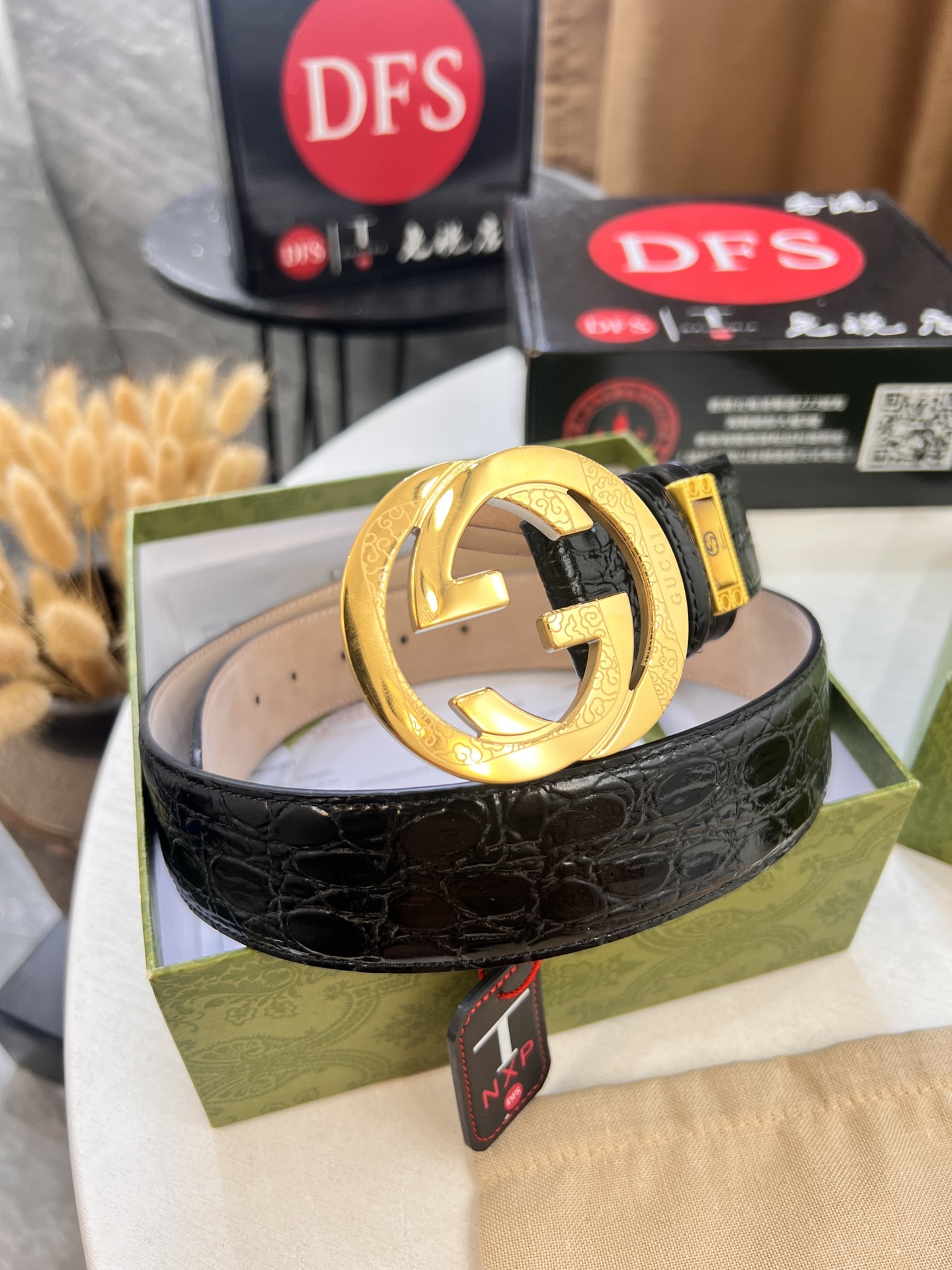古奇GUCCi皮带 ZP开模制作 双G电镀大饼精钢五金 鳄鱼测肚纹原厂皮