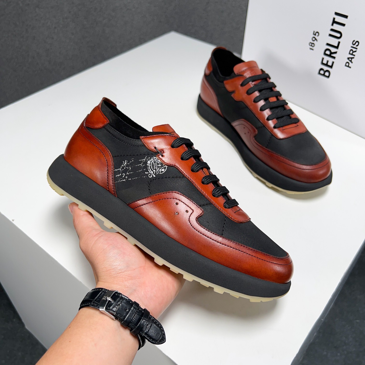 Berlut* Berluti primavera y verano nuevo ligero Track zapatillas de deporte de cuero y nylon precio 