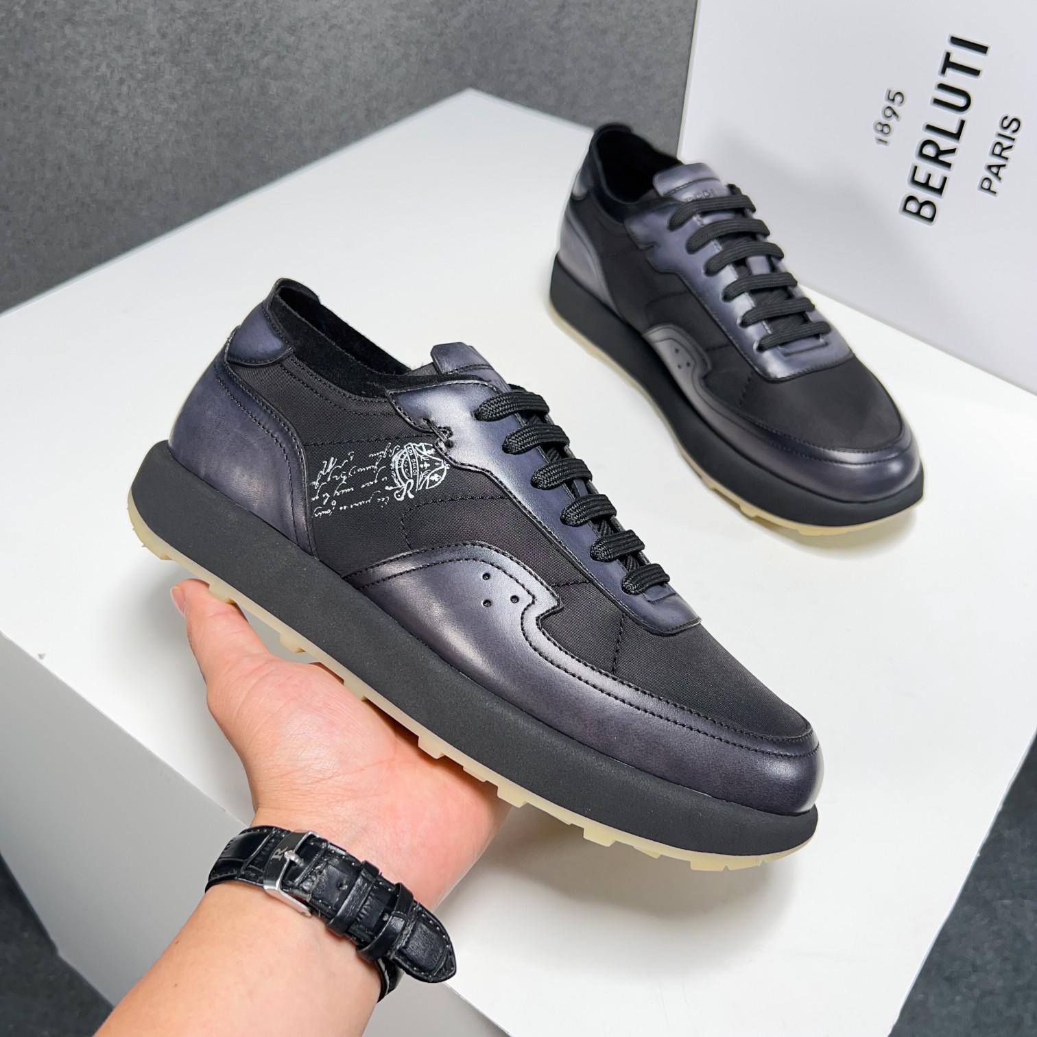 Berlut* Berluti primavera y verano nuevo ligero Track zapatillas de deporte de cuero y nylon precio 