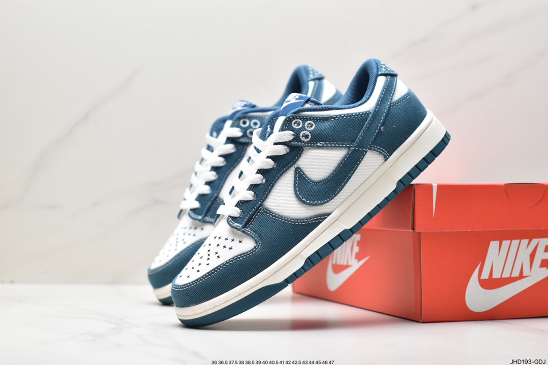190 Nike SB Dunk Retro Low”Industrial Blue Sashiko”扣篮系列低帮休闲板鞋“丹宁牛仔蓝白刺子绣”DV0834-101