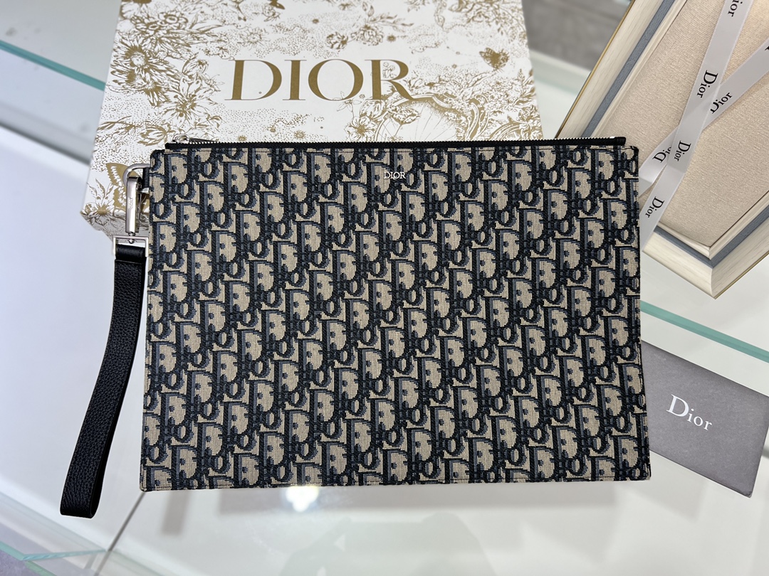 Dior A4 клатч с принтом Oblique, молния, съёмный кожаный ремешок