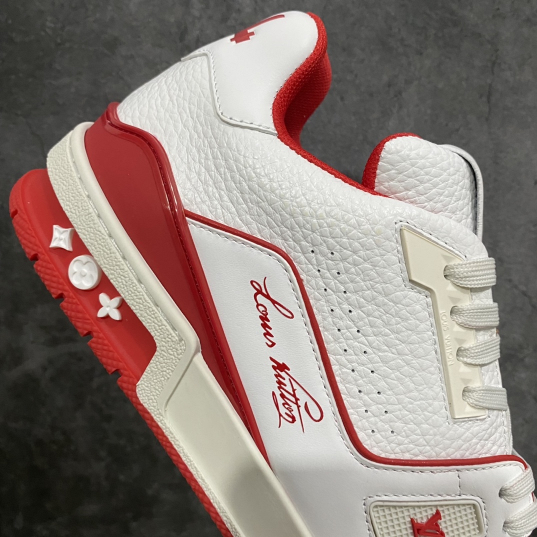 [Top-grade blank rubber version] Available for pickup on the same day, LV Trainer series high-end luxury sports shoes, super handsome white and red new models