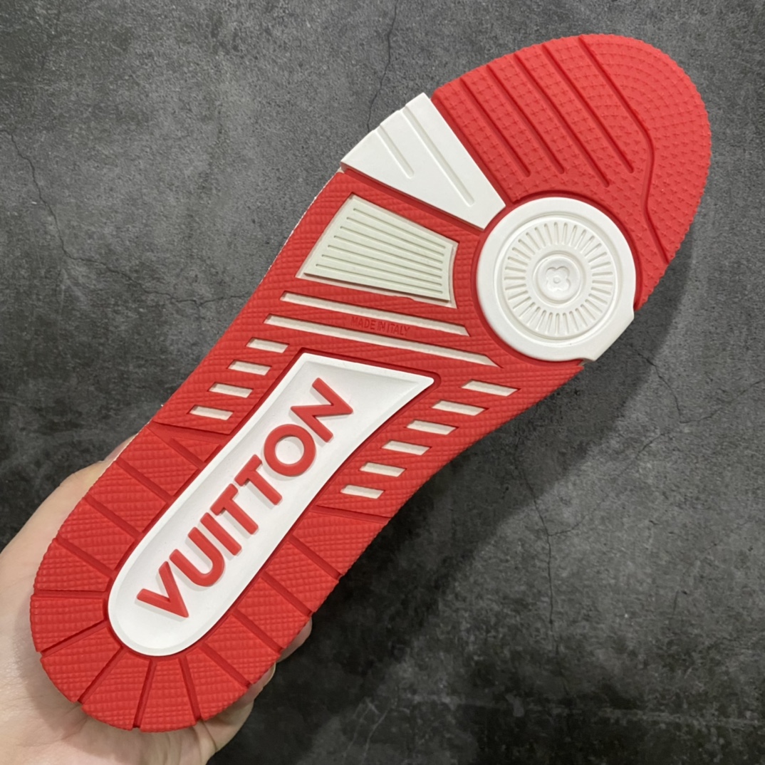 [Top-grade blank rubber version] Available for pickup on the same day, LV Trainer series high-end luxury sports shoes, super handsome white and red new models