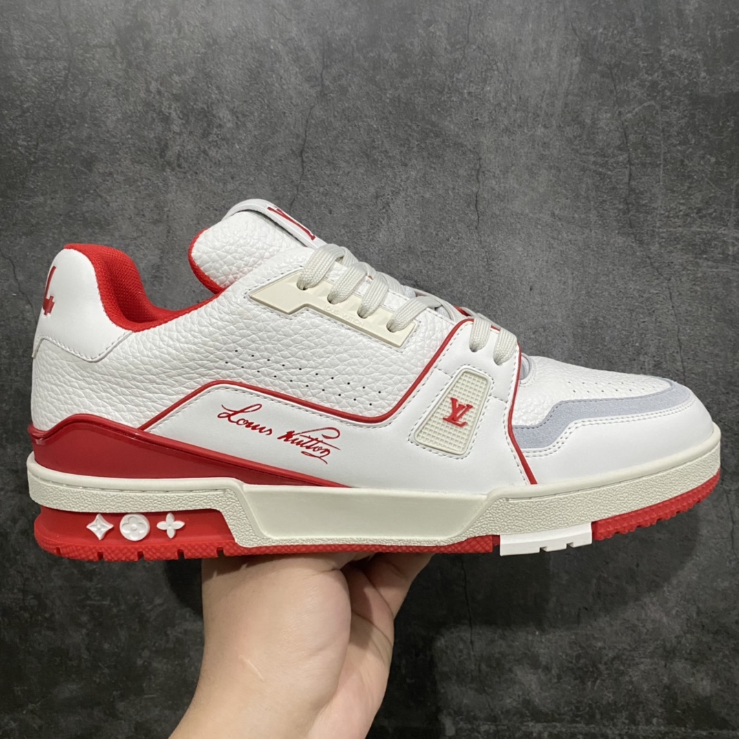 [Top-grade blank rubber version] Available for pickup on the same day, LV Trainer series high-end luxury sports shoes, super handsome white and red new models