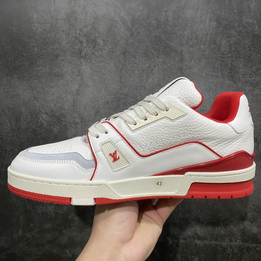 [Top-grade blank rubber version] Available for pickup on the same day, LV Trainer series high-end luxury sports shoes, super handsome white and red new models