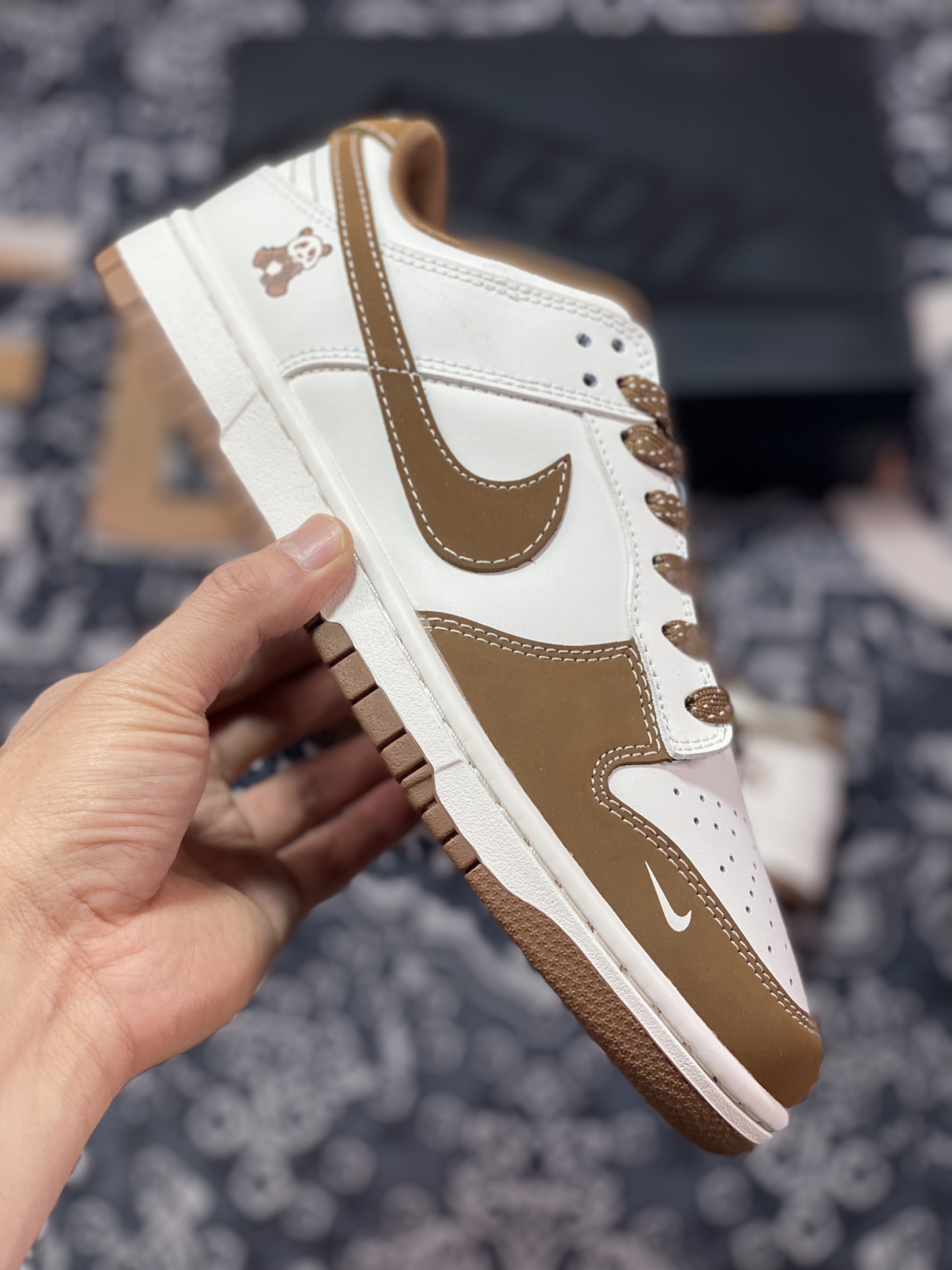 Nike Dunk Low Pro ”DIY High-end Customization” Panda Qizai White Brown FC1688-102