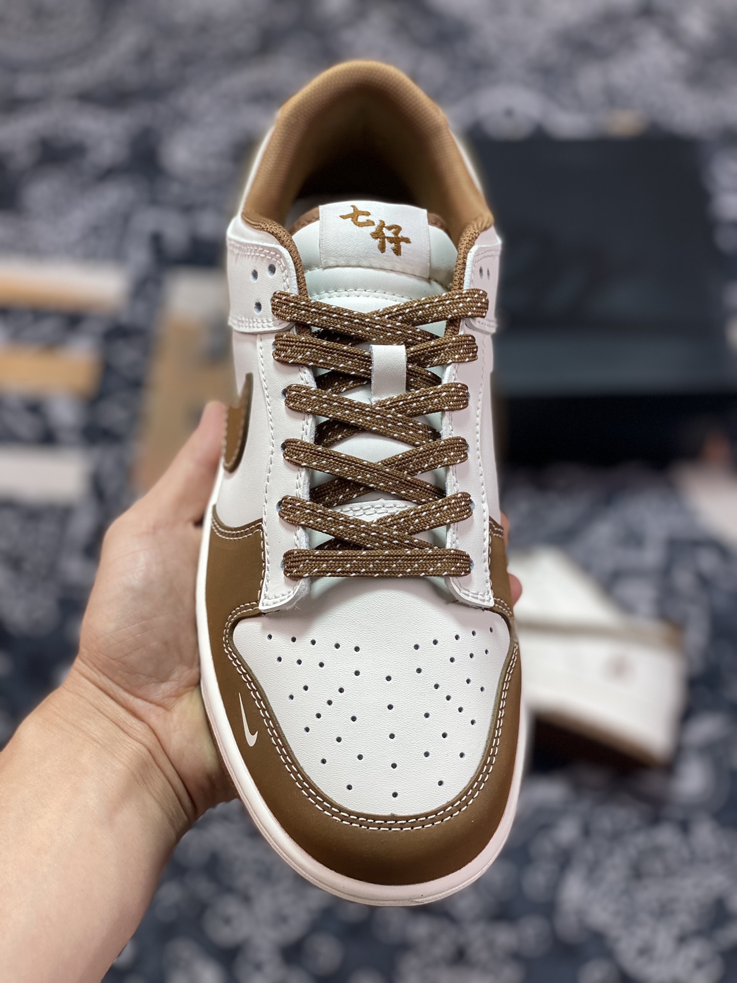 Nike Dunk Low Pro ”DIY High-end Customization” Panda Qizai White Brown FC1688-102