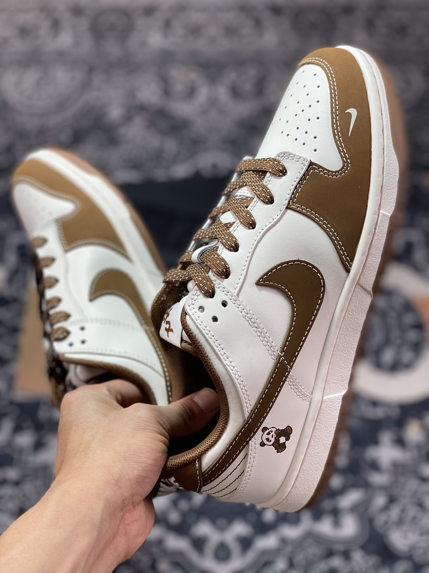 Nike Dunk Low Pro ”DIY High-end Customization” Panda Qizai White Brown FC1688-102