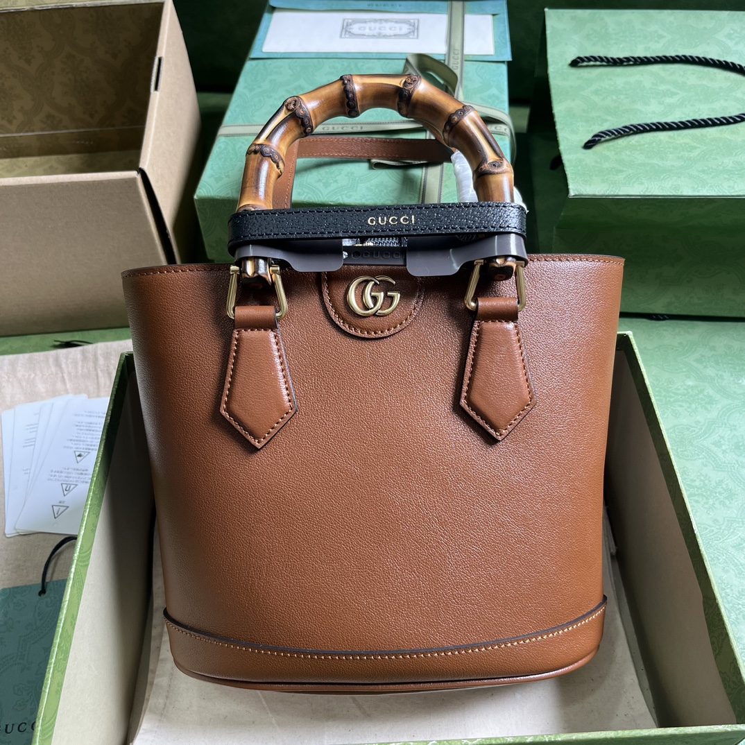 GUCCI Diana сумка-тоут с бамбуковой ручкой, маленькая, коричневая кожа
