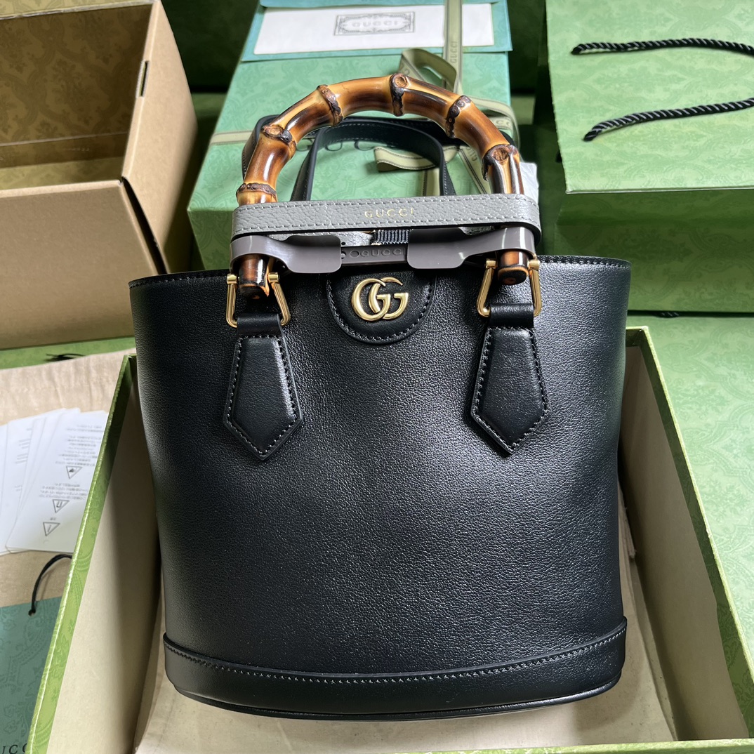 GUCCI Diana сумка-тоут маленькая черная мягкая кожа бамбуковые ручки