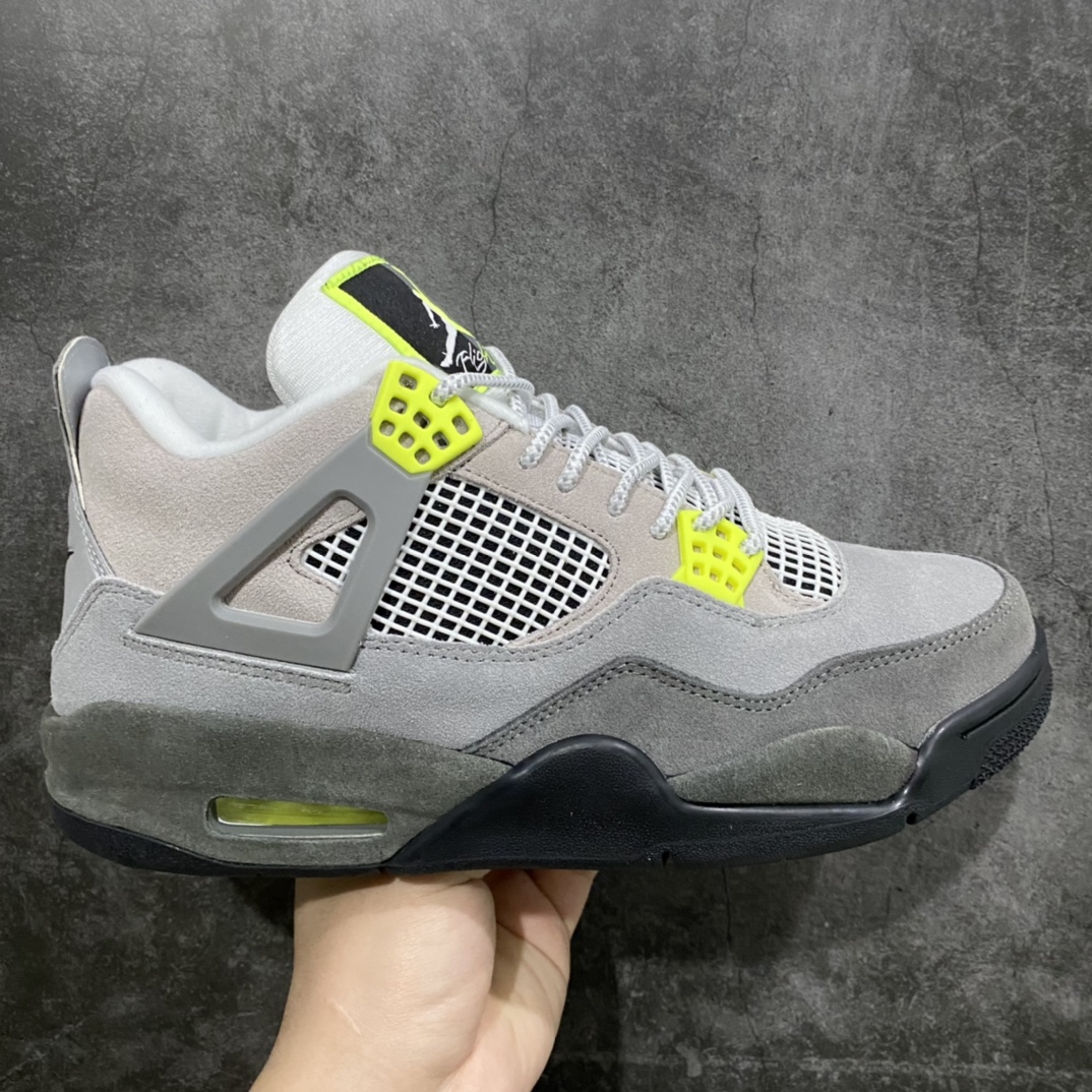 【纯原版本】Air Jordan 4 Retro LE\”Air Max 95 Neon\”AJ4 乔丹4代灰绿麂皮 货号：CT5342-007n码数：40-47.5含半码-莆田鞋批发中心