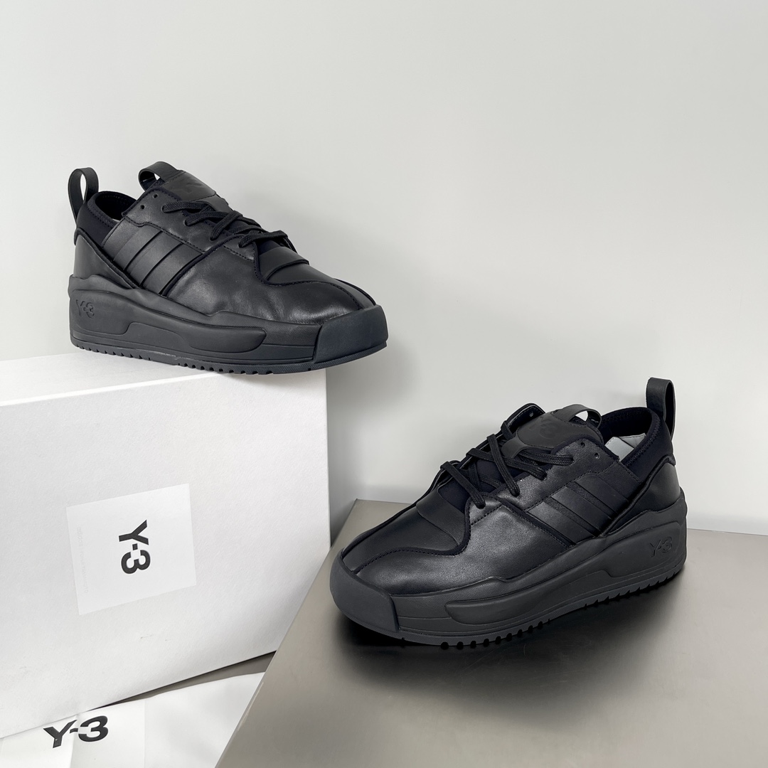 Y-3 Shoes Sneakers Black Blue Calfskin Cowhide Rubber TPU Fashion Casual