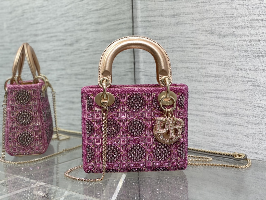 Lady Dior Bag Heavy Beaded 3-Compartment Crossbody Handbag