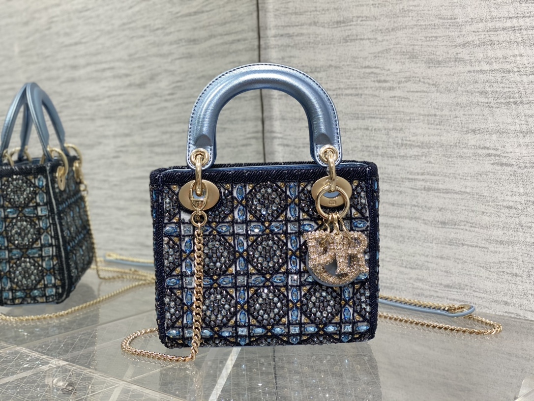 DIOR Lady Dior bag heavy beadwork three-compartment crossbody handbag