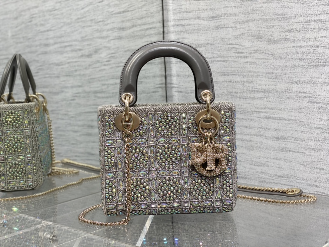 Lady Dior bag, heavy beadwork, three compartments, crossbody and hand carry