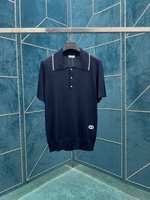 Dior Clothing Polo Blue Dark White Embroidery Cashmere Knitting Wool Essential