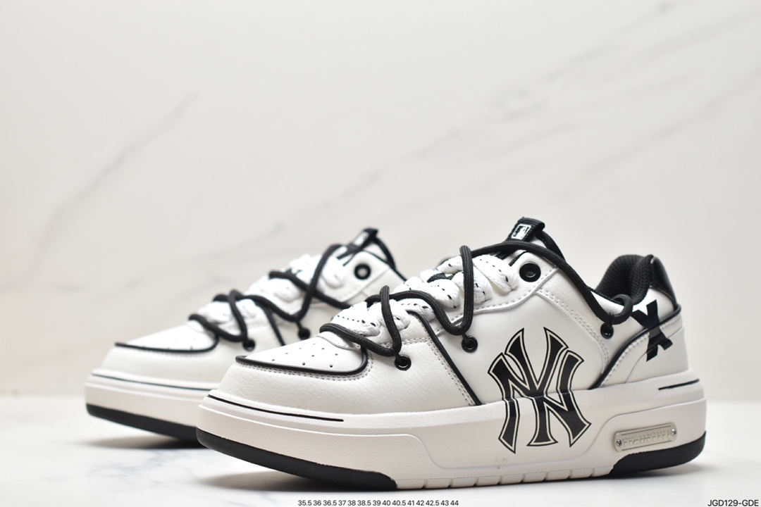 MLB Chunky Liner New York Yankees Senior Shoes Series Low-top Old Jogging Shoes ”Leather White Black NY Print” 3ASXCA12N (C0021)