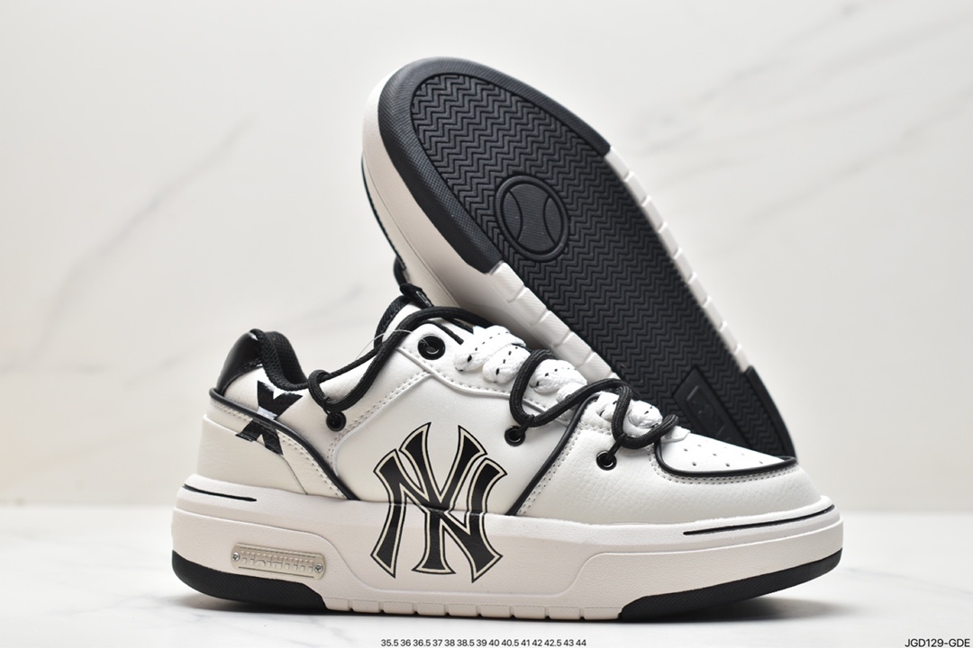 MLB Chunky Liner New York Yankees Senior Shoes Series Low-top Old Jogging Shoes ”Leather White Black NY Print” 3ASXCA12N (C0021)