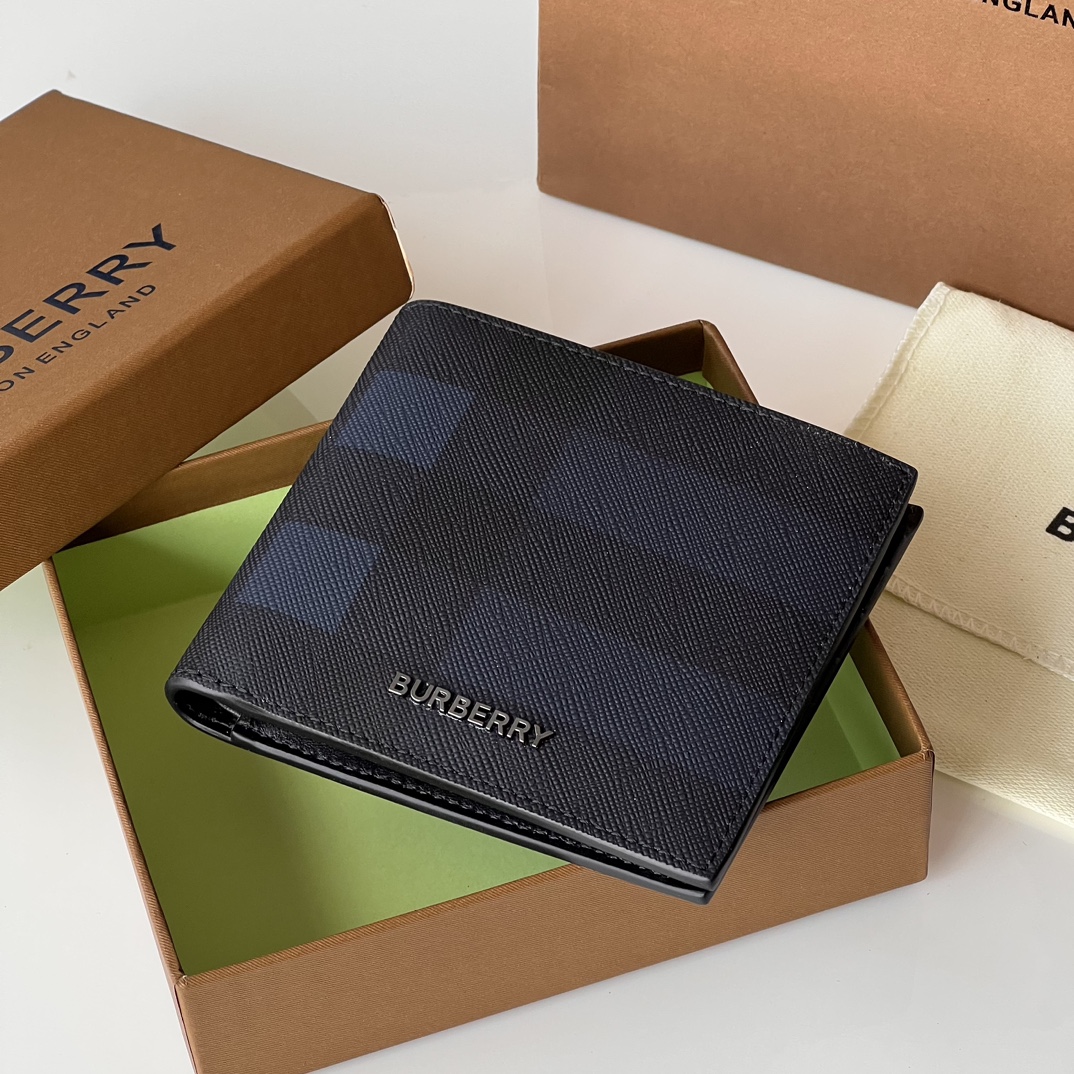 Burberry 格纹短夹钱包 装饰标志性格纹设计 烟熏格子搭配进口粒面小牛皮