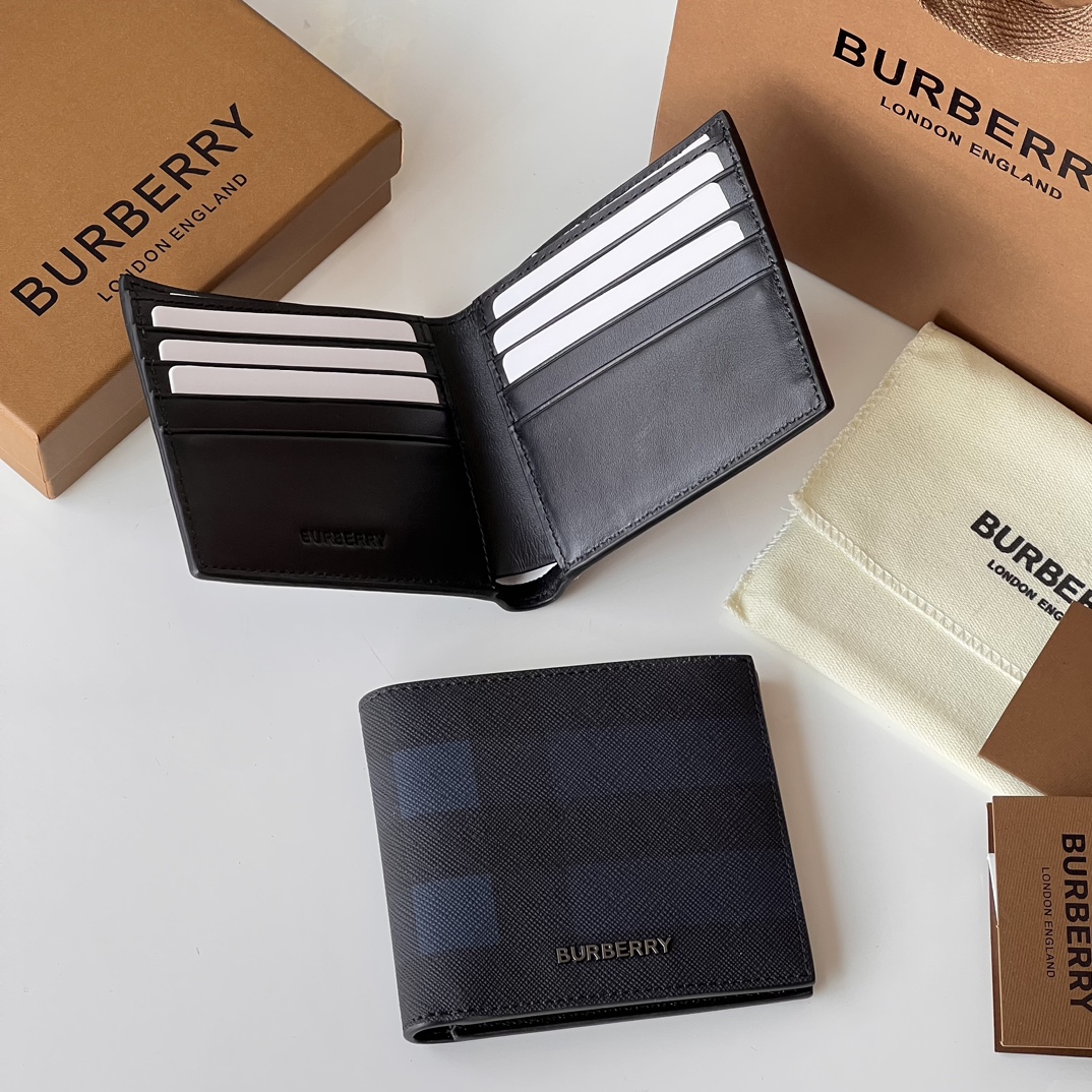 Burberry 格纹短夹钱包 装饰标志性格纹设计 烟熏格子搭配进口粒面小牛皮