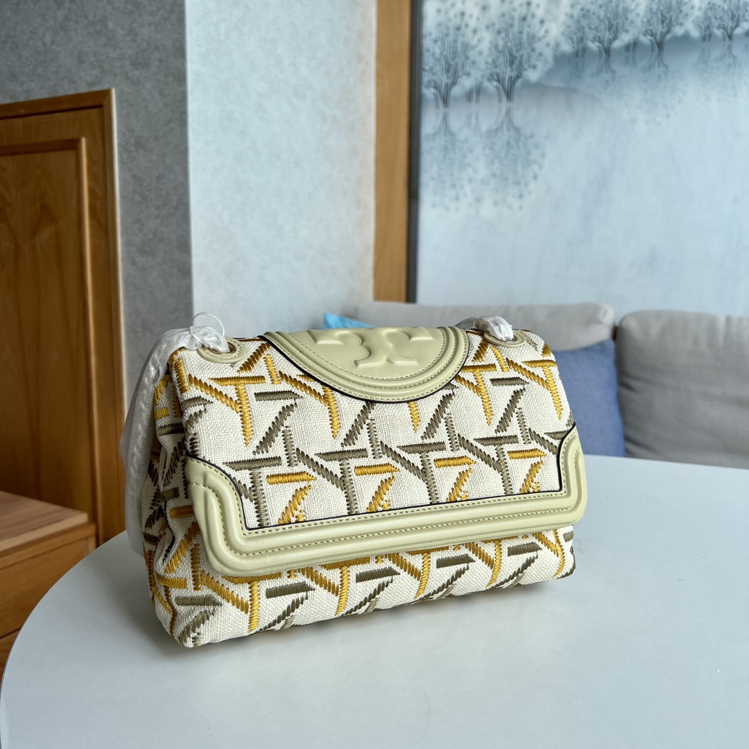 Tory Burch ～Tory burch新款链条盖头包 绣花弗莱明大号 链条伸缩设计