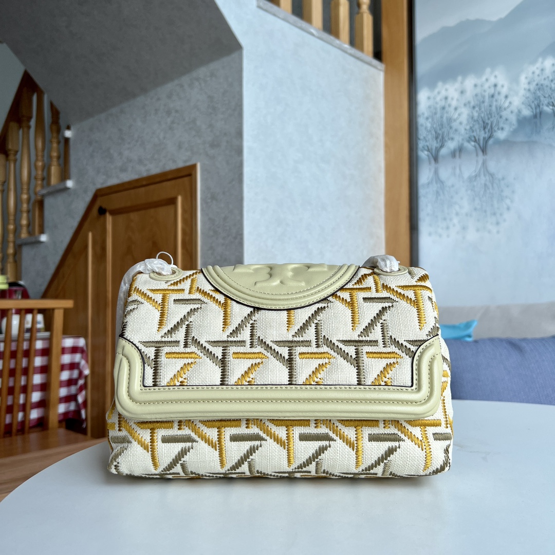 Tory Burch ～Tory burch新款链条盖头包 绣花弗莱明大号 链条伸缩设计